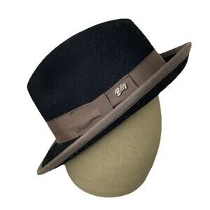 Bailey Of Hollywood Black Wool Derby Bowler Hat Brown Ribbon Vintage Men Sz LRG